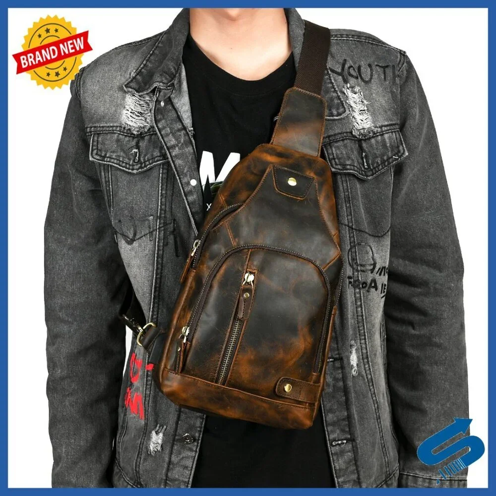 Genuine Leather Crossbody Sling Bag for Travel Daypack Shoulder Bag